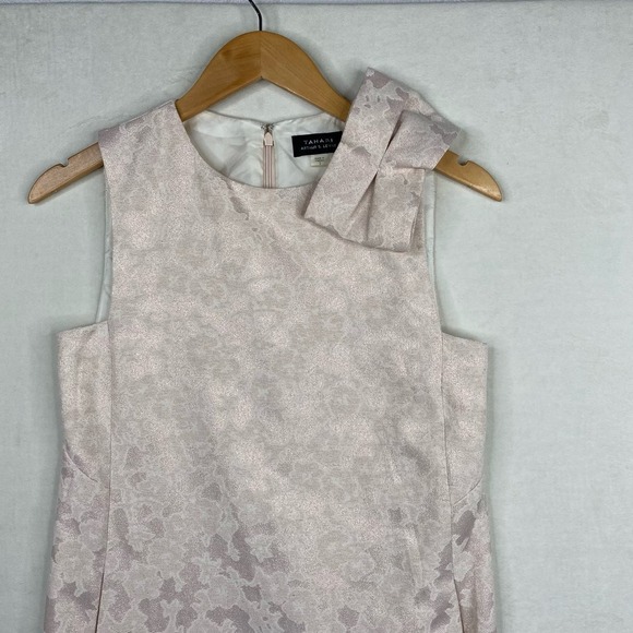 NWT Tahari Arthur S. Levine Blush Pink Jacquard Floral Print Bow Dress Size 2 - Picture 4 of 6